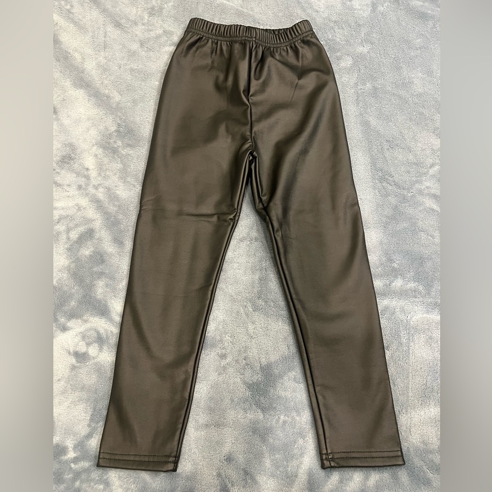 Sleek Black Faux Leather Fleece Leggings Pants